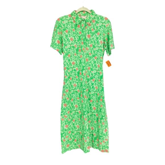 NWT Vintage Lilly Pulitzer The Lilly Green Pink Strawberry Shirt Dress MidiL